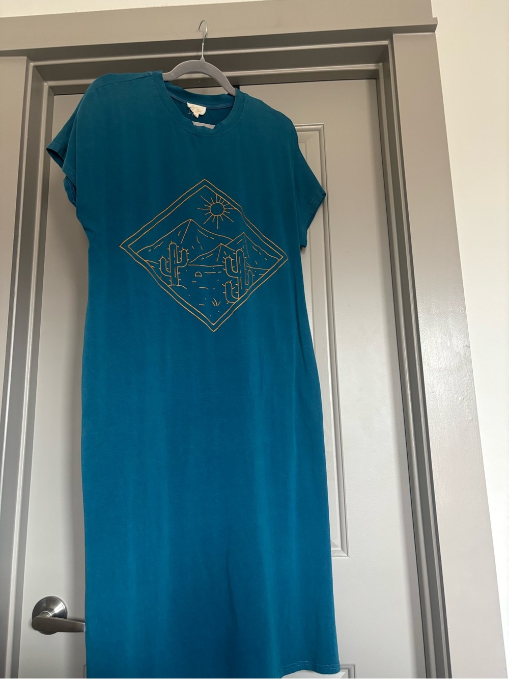 Teal Graphic Tee Dress with Desert Print